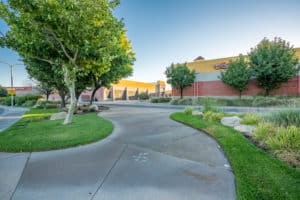 landscaping of shopping center with retail/office units for lease in Lancaster, CA